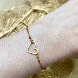 bracelet coeur rouge doré