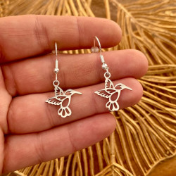 boucles d'oreilles argenté colibri