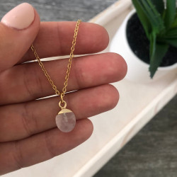 Collier doré quartz rose